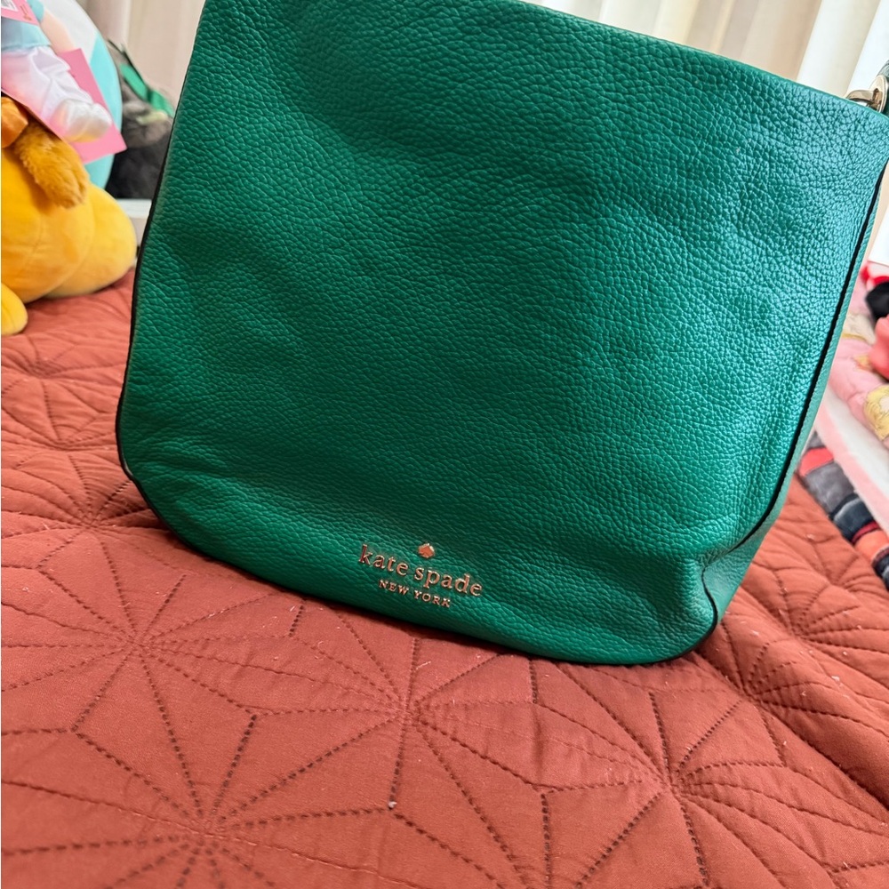kate spade Green Pebbled Leather Shoulder Bag with Gold Logo